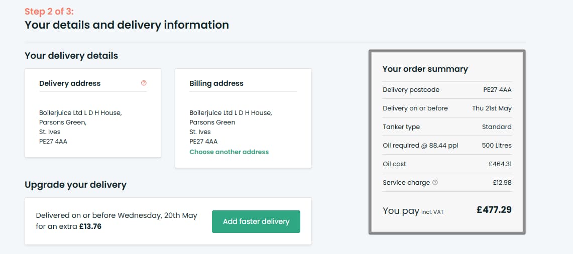 Order summary showing service fee